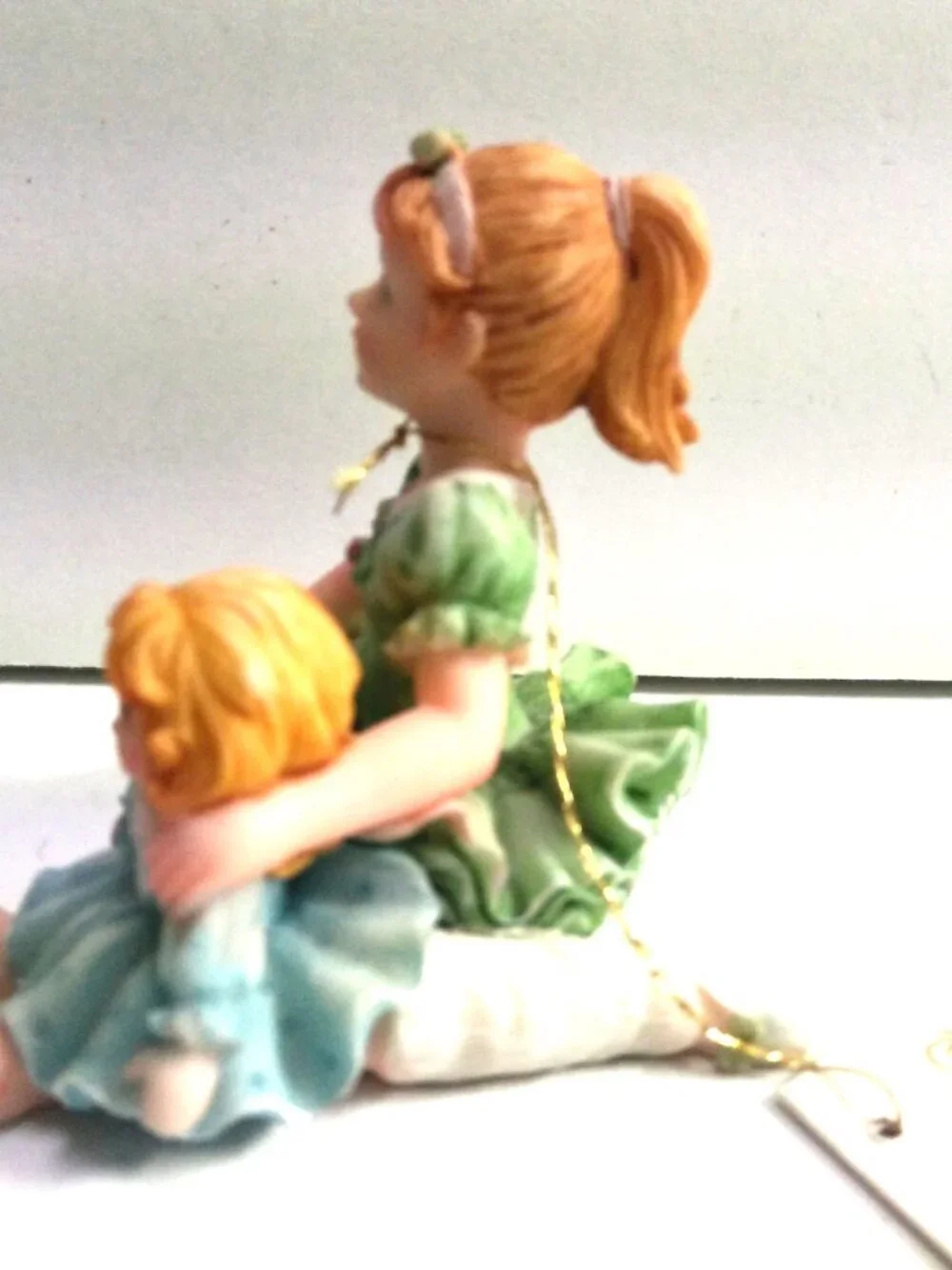 Alabaster Art Sculpture Collectors Edition Girl In Green Dress w/ Baby Doll 1997